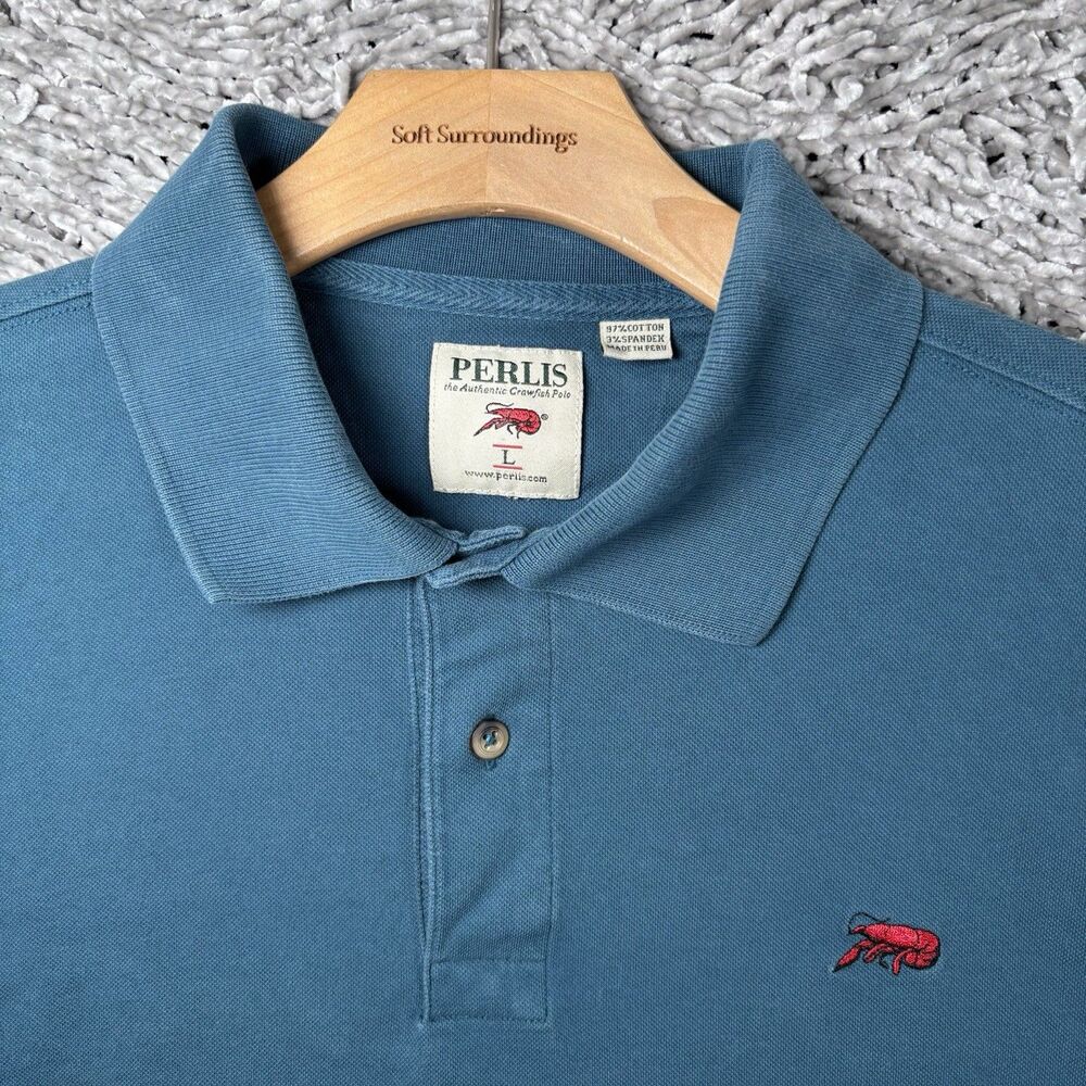 Perlis Crawfish Polo Shirt Mens Large Blue Short Sleeve Golf Preppy Embroidered